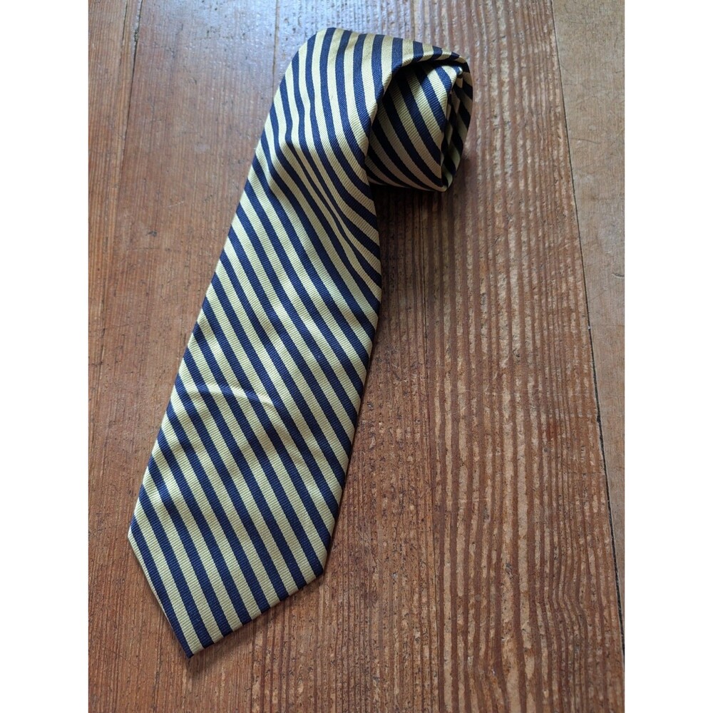 Brooks Brothers Yellow & Navy Striped Tie 100% Silk Men's Necktie 57"